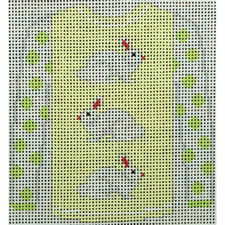 KKO208N 3 White Bunnies on Yellow with Green Dot Sleeves 3.75 x 3.625