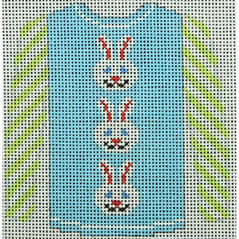 KKO208O 3 White Bunny Faces on Pale Blue 3.75 x 3.625