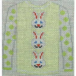 KKO208P 3 White Bunny Faces on Yellow 3.75 x 3.625