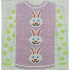 KKO208Q 3 White Bunny Faces on Lavender 3.75 x 3.625