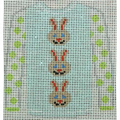KKO208T 3 Brown Bunny Faces on Blue 3.75 x 3.625