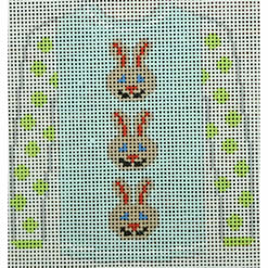 KKO208T 3 Brown Bunny Faces on Blue 3.75 x 3.625