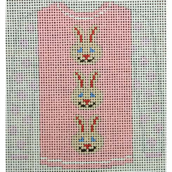KKO208U 3 Brown Bunny Faces on Pink 3.75 x 3.625