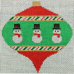 KKO218AC bauble small snowman on red green top point 3.5 x 3.5
