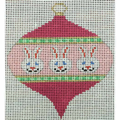KKO218AE bauble with 3 white bunnies on pink 3.5 x 3.5