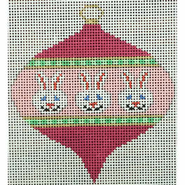 KKO218AE bauble with 3 white bunnies on pink 3.5 x 3.5