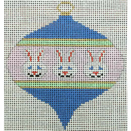 KKO218AF bauble with 3 white bunnies on purple 3.5 x 3.5