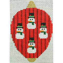 KKO218P Bauble Gold TB Snowmen on Red Stripes 2.5 x 3.5