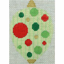 KKO218U bauble with top and bottom gold dots on green stripes 3.5 x 2.325