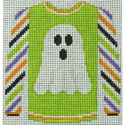 KKO220D ghost on acid green sweater w/ multicolored sleeve 3.75 x 3.625