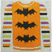 KKO220I 3 bats on orange sweater w/ multicolored sleeve 3.75 x 3.625