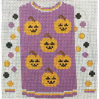 KKO220M 6 pumpkins on purple sweater 3.75 x 3.625