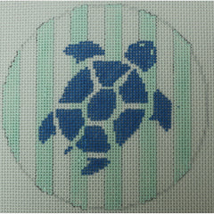 KKO254A sea turtle on blue stripes 4" round