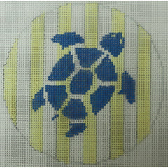 KKO254D sea turle on yellow stripes 4" round