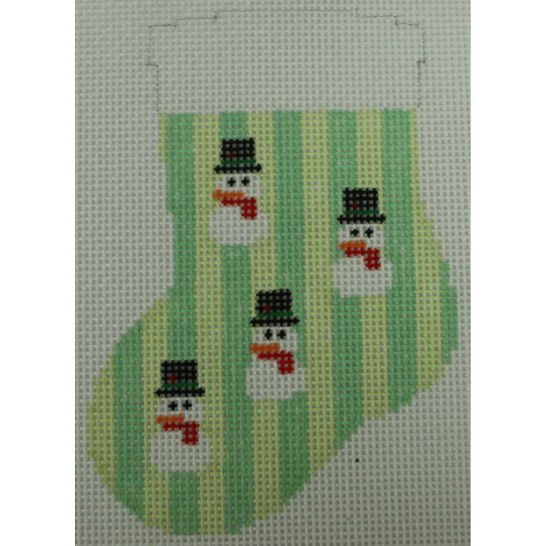 KKO255C snowmen on green stripes 4.375 x 3