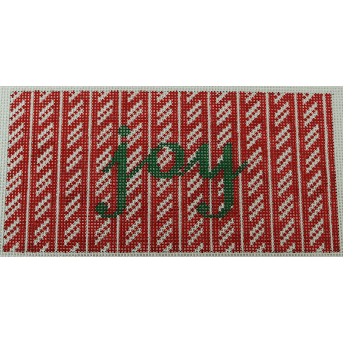 KKSG46A joy in green on red candy cane with red and white stripes 6.25 x 3