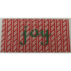 KKSG46A joy in green on red candy cane with red and white stripes 6.25 x 3