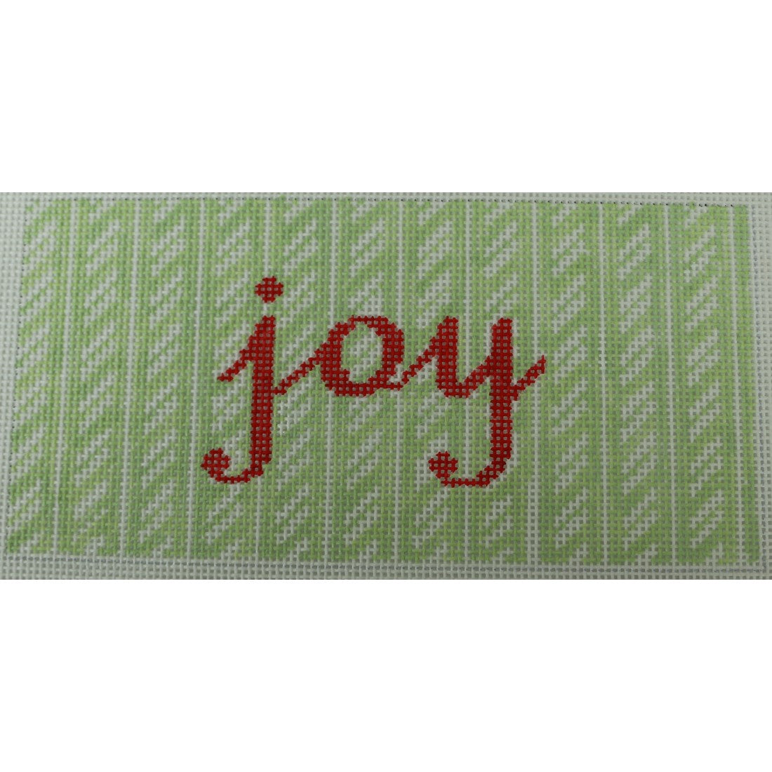 KKSG46B joy in red on green candy canes with green and white stripes 6.25 x 3