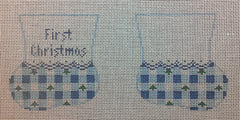 CO316 Gingham Baby's 1st Christmas Booties - Blue