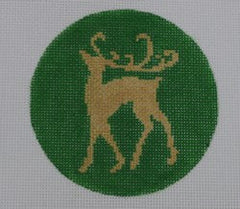 KKO121 Gold Reindeer on Green Background 3.75" round
