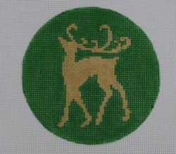 KKO121 Gold Reindeer on Green Background 3.75" round