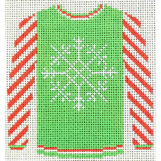 KKO199AM Snowflake on Green with Red Sleeves Sweater 3.625 x 3.75