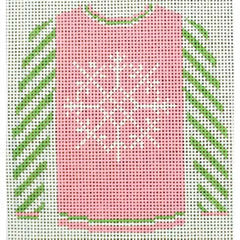 KKO199AN Snowflake on Pink with Green Sleeves Sweater 3.625 x 3.75