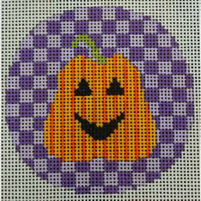 KKO235 striped pumpkin on purple checks 18 m 3 in round